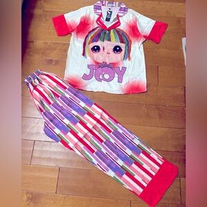 Joy baby doll printed scratched silk pajamas sets